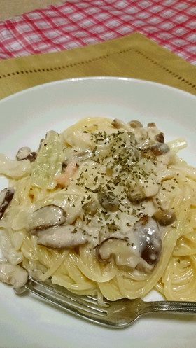 きのことたらこのクリームパスタ