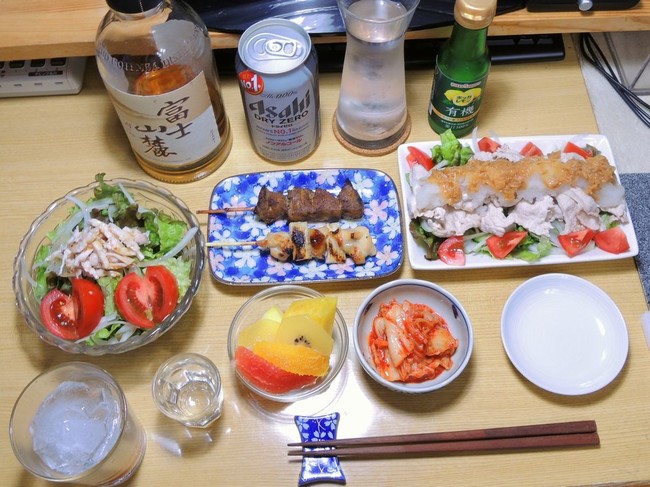 昨日の晩酌 メニューは冷しゃぶサラダ 焼き鳥 昨日の晩酌日記 By青麺記 クックパッドブログ