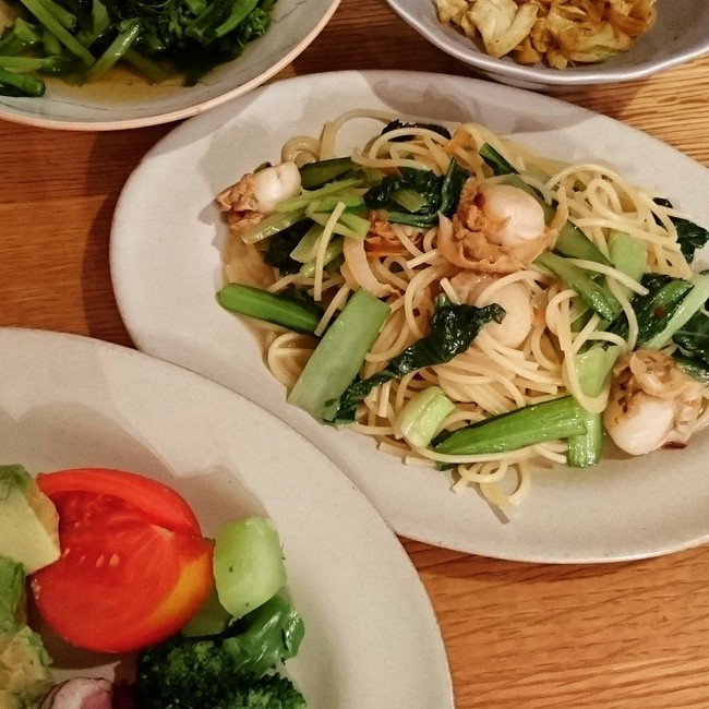 ホタテと小松菜のパスタ めつじのごはん日記 クックパッドブログ ホタテと小松菜のパスタ めつじのごはん日記 クックパッドブログ