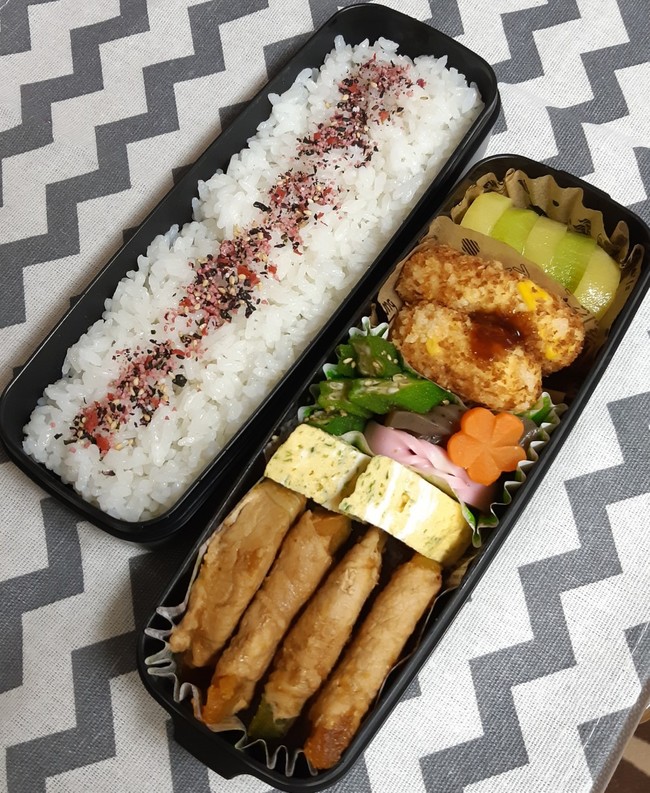 19 6 のお弁当 かぼちゃ肉巻き ゆづキッチン 中学生のお弁当 クックパッドブログ