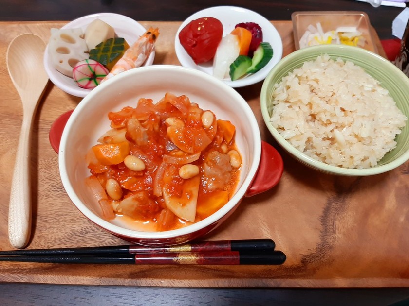 8 1 土 晩ごはん お食い初めの鯛で鯛めし もかもかとのごはん日記 クックパッドブログ