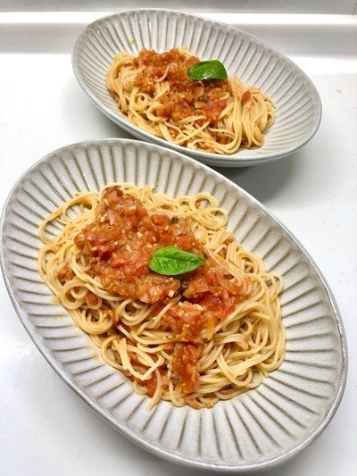 夏野菜のカレー トマトソースパスタ Shokenママのごはん日記 クックパッドブログ