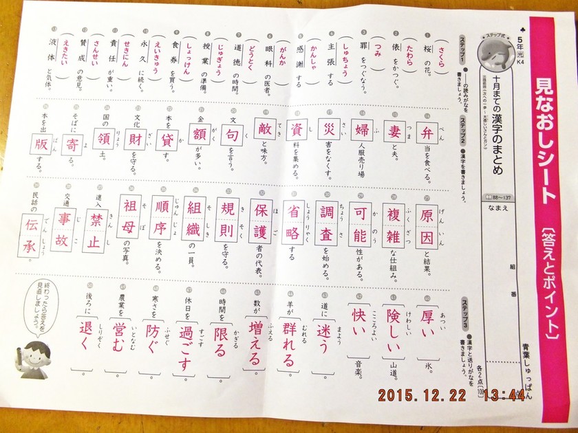 完了しました 50 問テスト 6 年生 の 漢字