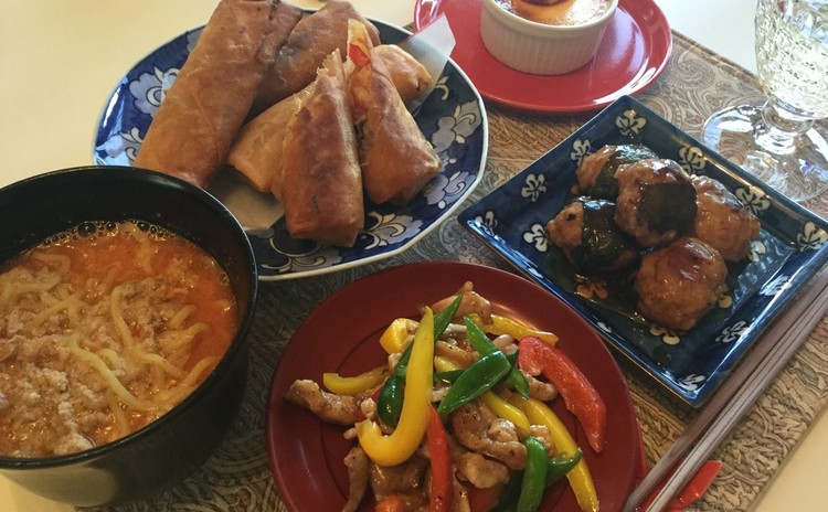 ☆乾し椎茸♫春雨入り春巻き♫甘酢団子♫カラー青椒肉絲&担々麺
