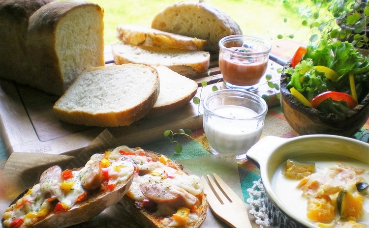 マンゴー酵母でヨーグルト山型食パン✿手作りソースでピザトースト❤他3品