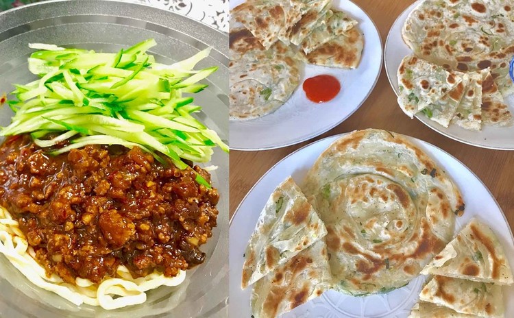 手打ちの北京風ジャージャー麺&葱油餅&きくらげのあえもの