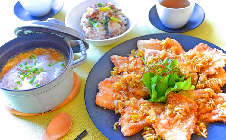 【リクエスト開催】白身魚の油淋鶏風&牛肉と小松菜のオイスターソース炒飯