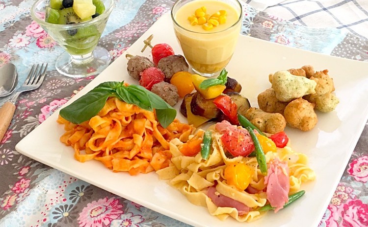 パスタマシーンいらず欲張り手打ちパスタ2種類のイタリアンプレート全7品
