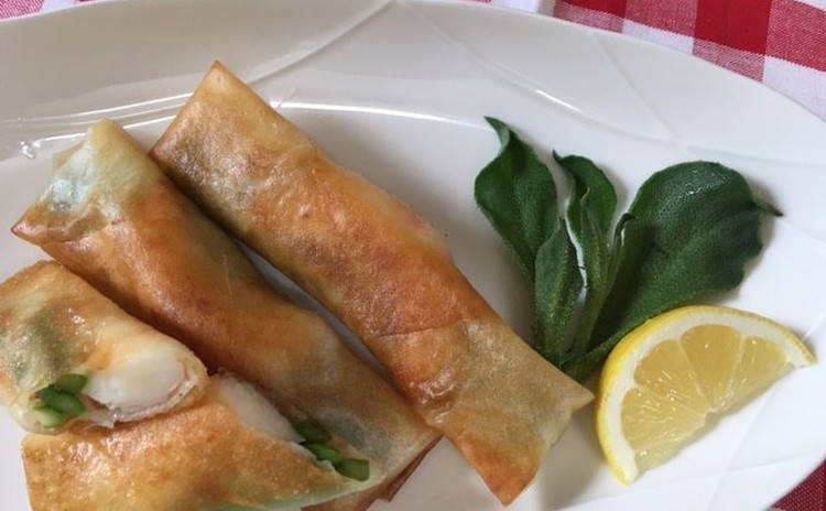 パリッとチキンソテー&プルプル海老と枝豆の春巻き・新生姜ご飯他