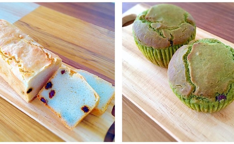 グルテンフリー!米粉でほんのり甘いレーズンパンと濃厚抹茶マフィン