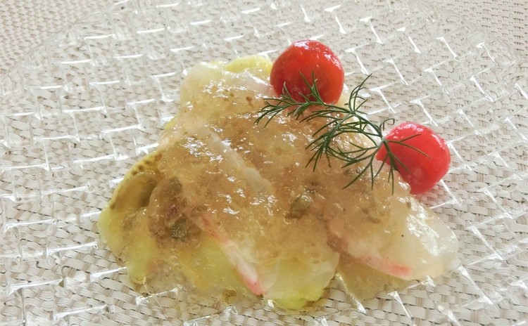 暑い夏を食べて元気に〜仔羊と鶏肉のクスクス、真鯛となすのジュレがけ