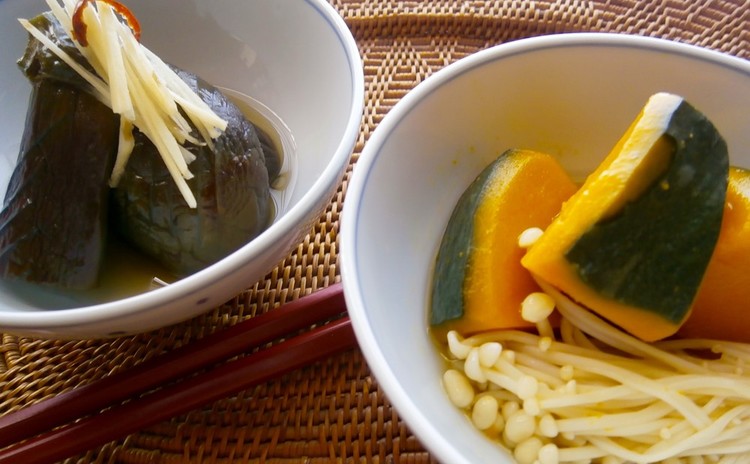 鮭と夏野菜の焼き浸し、ゴーヤの揚げ浸し、ナス・カボチャの蒸し浸し