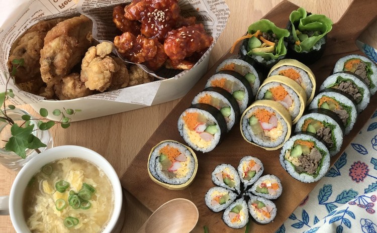 キンパ プルコギキンパ 韓国ヤンニョムチキン、卵スープなど韓国お弁当