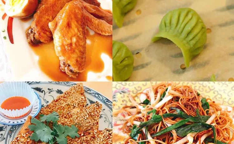 韮の蝦蒸し餃子、蝦多士、豉油炒麺、豉油鶏、エッグタルト