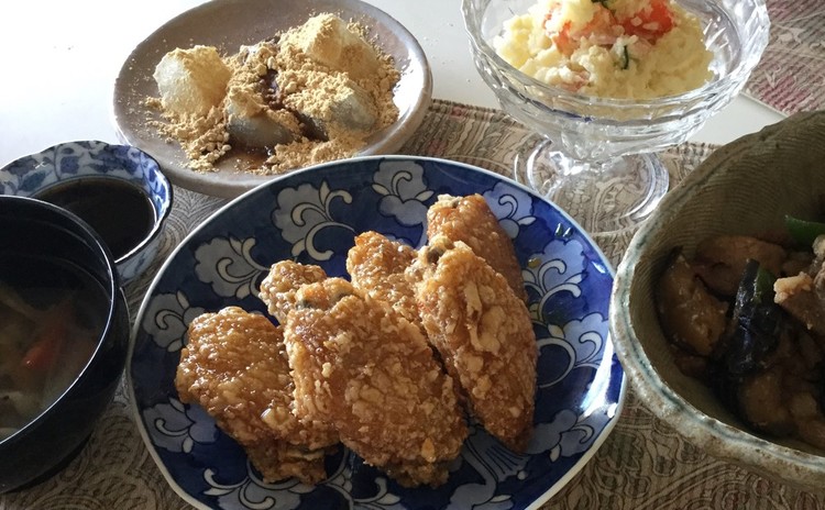 ☆はちみつ決め手deおかず手羽先♪なすと豚肉みそ炒め&ポテトサラダ