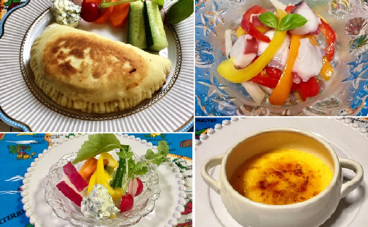 カルツォーネ&春キャベツのパスタ&白菜のポタージュ&クレームブリュレ