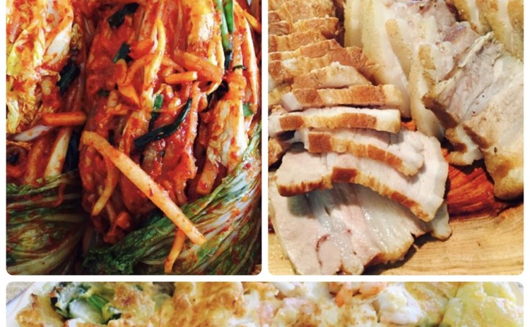 白菜キムチ배추김치(お土産3kg)とボッサム(韓国料理).海鮮チジミ、雑穀ご飯🌸3月まで