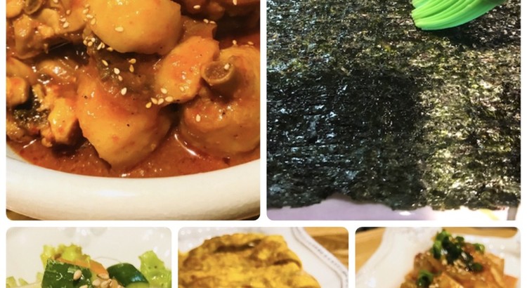 鶏タン、焼き海苔(全8枚お土産)、卵焼き、豆腐ゾリム、サンチュサラダ