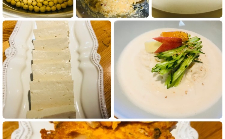 豆腐두부と大豆そう麺(コングッス)콩국수韓国料理、おからチジミ비지전(お土産あり)