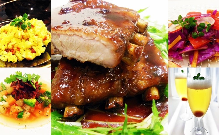 ジューシースペアリブ ・ドライトマトとお豆のスパイスピラフ ・初夏の香り野菜とベーコンのコンソメ ・赤い野菜のオレンジマリナード ・しゅわしゅわ炭酸梅酒ゼリー 🌸お土産お土産付