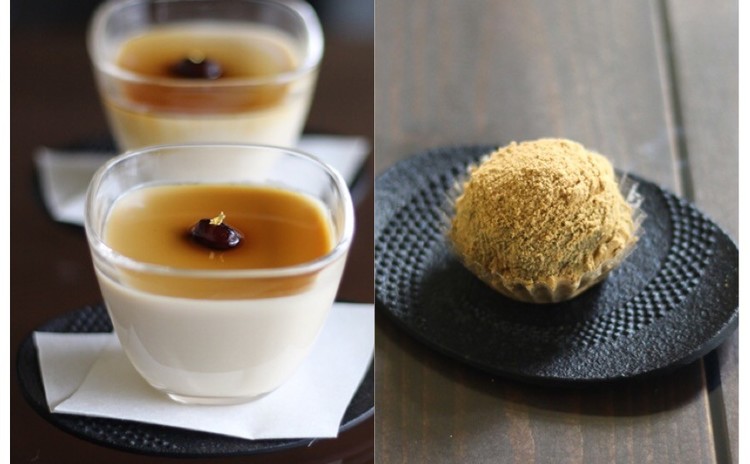 8月 /「ほうじ茶プリン」と「黒糖わらび餅」(餡入り)
