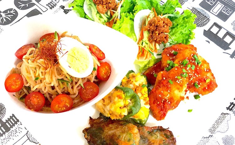 麺祭り第2弾☆身体嬉しい野菜たっぷりビビン麺の韓国料理プレート全6品
