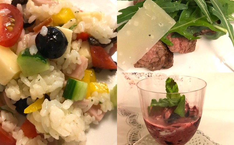イタリア風お米のサラダ☆牛肉のタリアータ☆森のフルーツのソルベット