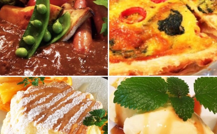 絶品カレー・きのこのキッシュパイ・スフレパンケーキ・アイスクリーム