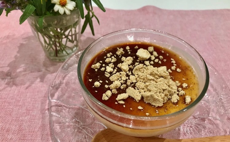 蒸し中華おこわ、揚げシュウマイ、秋茄子の胡麻酢和え、淡雪スープ、甘酒信玄プリン