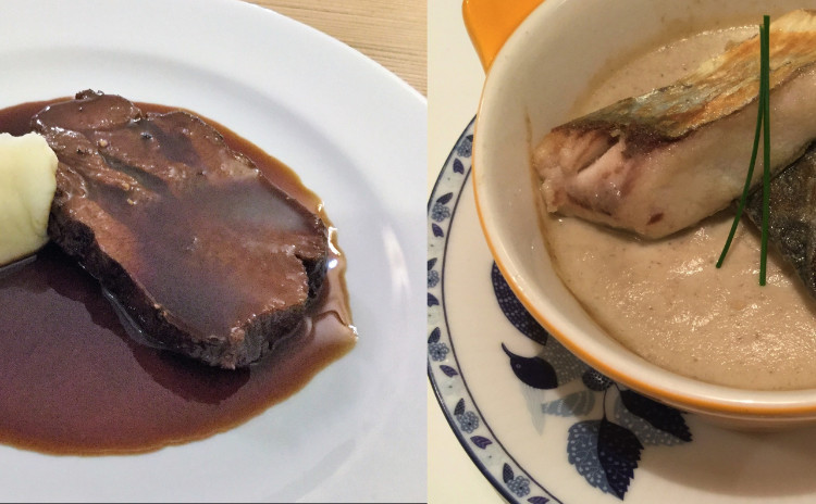 冬のごちそうメニュー2品。牛タンのシチューと茸のフラン。