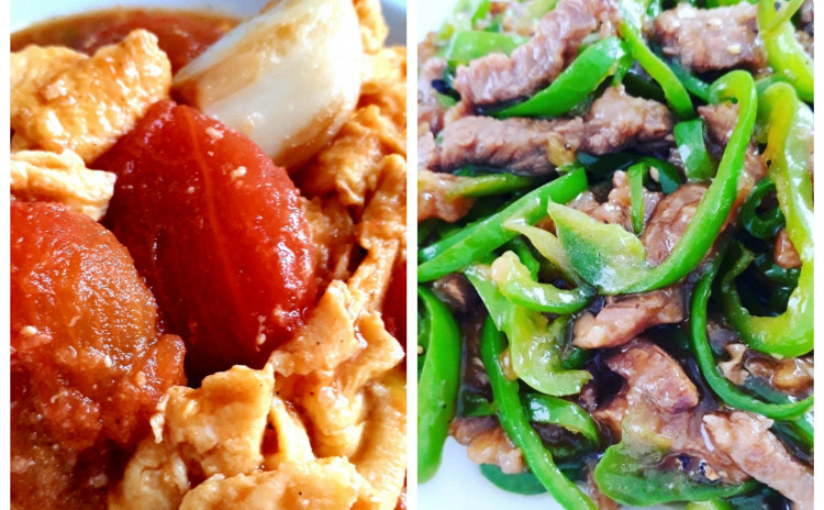 【砂糖不使用ヘルシー中華】シンプル青椒肉絲、トマトと卵の炒め物