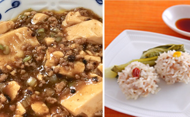 【スイーツorお土産付】しびれる花椒麻婆豆腐 もち米焼売 かき卵入りコーンスープ くらげの甘酢和え エッグタルトなど中華メニュー全7品