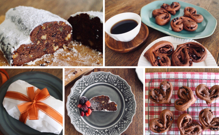 *バレンタインにいかがですか?*chocolatStollen*中種法で味わい深く!!生地にもフィリングにもカカオ風味たっぷりの大人のシュトーレンです*sweet chocolate heart*ふんだんなチョコチップ入りハートの形がキュートなパンです*試食時に講師の焼いたシュトーレンとパン、スープをお出しします*