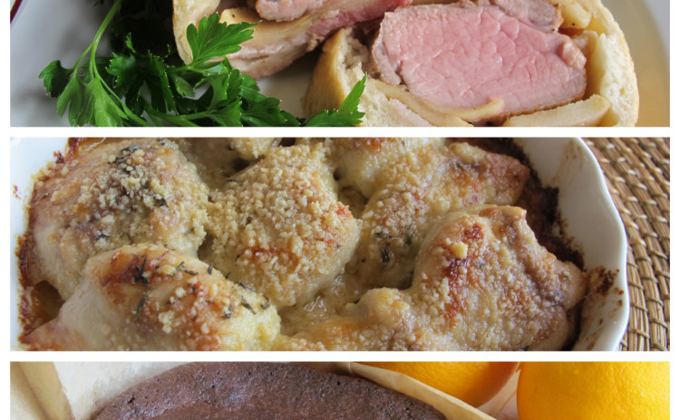 豚ヒレ肉のパン包み焼き、白子のグラタン、トルタカプレーゼ