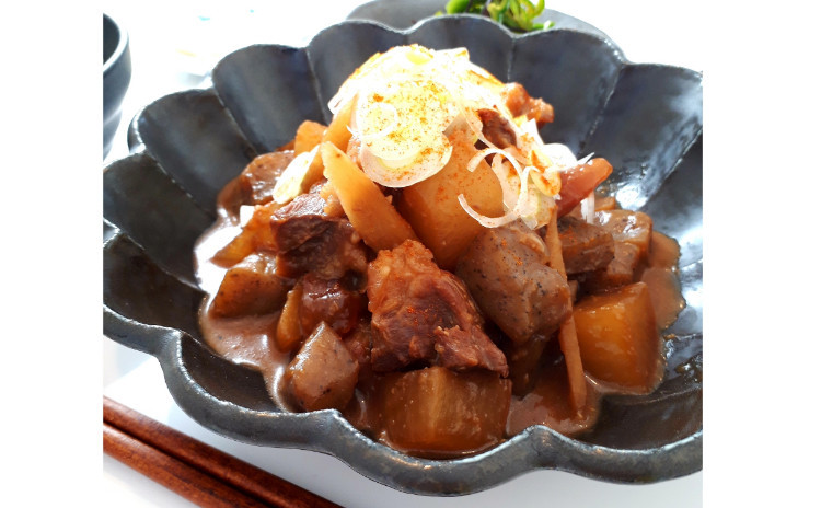 【砂糖不使用★おうち和食】①とろっとろ牛すじの味噌煮込み②たらこ炒り③さっぱり昆布ピーマン