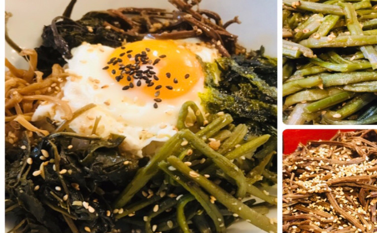 山菜ナムルビビンバ산채나물비빔밥(4種類ナムル)タラスープ북어국.即席オイキムチ오이겉절이