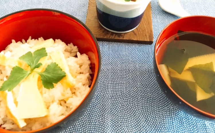 春を満喫!香り豊かな筍ご飯・若竹汁・鰹のペッパーソテー・筍の春巻き・簡単大根餅・国産レモンゼリー