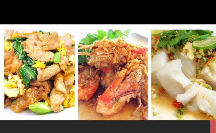 タイ人シェフから教える美味しいタイ料理。ブラックタイガーのにんにく揚げ&ライム香り蒸し魚&タイ風醤油焼きそば。