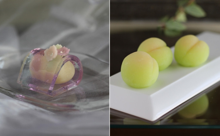 5月/季節の和菓子さっぱりあんず餡!「四葩(よひら)」錦玉製と「青梅」(包み外郎製)