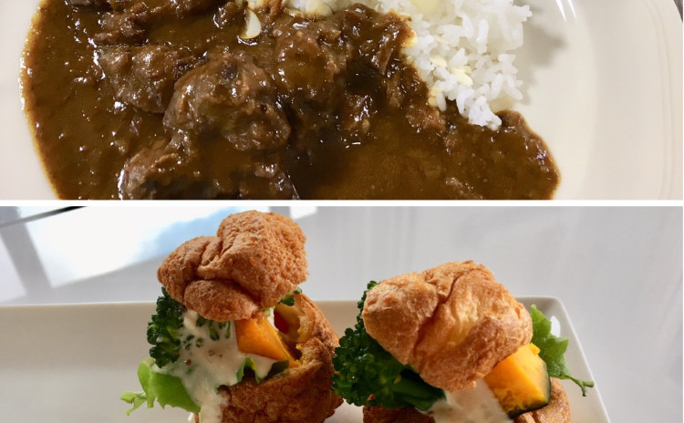 【スイーツorお土産付き】本格!ルウから作るホテルの欧風ビーフカレー 簡単プチシューサラダサンド トマトマリネスープ カプレーゼなど全6品