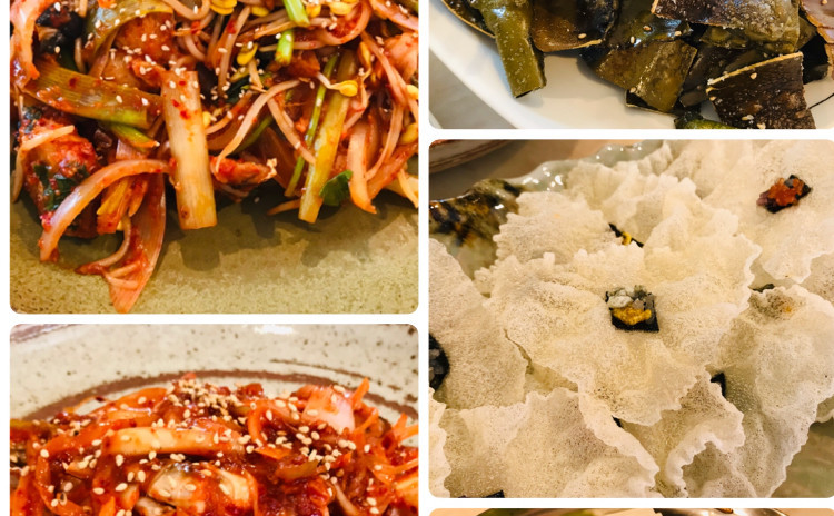 ヤンニョンゲジャン양념게장アンコウチム아구찜. 昆布ブカク다시마부각. 花ブカク꽃부각