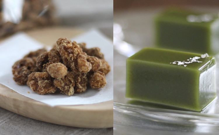 8月/本葛粉でとろっとやわらか!「抹茶水羊羹」と「くるみと炒り大豆の黒糖がらめ」