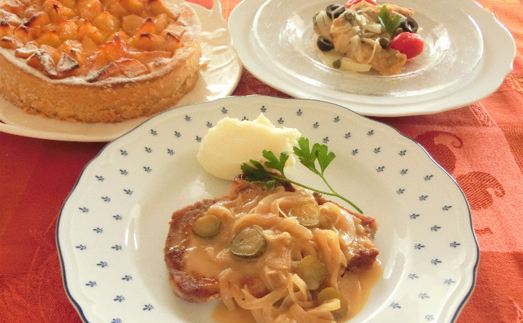 手軽においしくポークソテーとエスカベーシュ!りんごとさつま芋のタルト