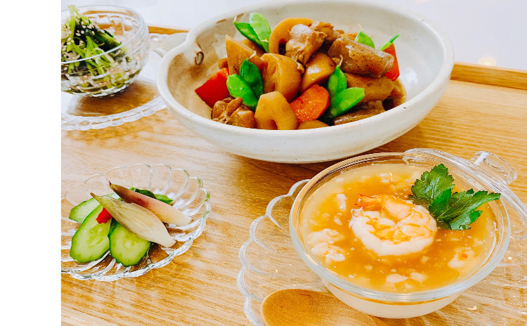 超オススメ‼️【お砂糖不使用★ヘルシー和食】①感動しちゃう!海老餡掛け茶碗蒸し、②お砂糖を使わない筑前煮、③みつばとワカメとしらすの酢の物