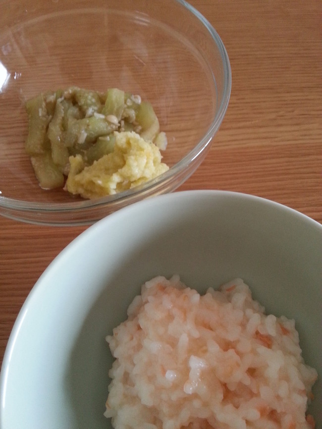 離乳食 鮭ご飯となすの白身魚あん めつじのごはん日記 クックパッドブログ