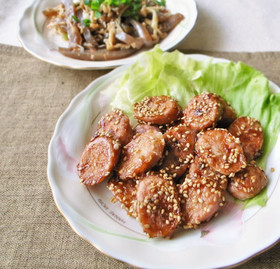 お弁当のおかず!魚肉ソーセージの甘辛焼き