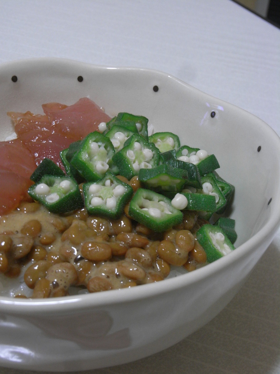 めんつゆで☆漬けマグロ・オクラ納豆丼の画像