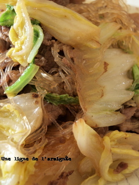 ウチの定番・白菜と牛小間の塩炒め煮。
