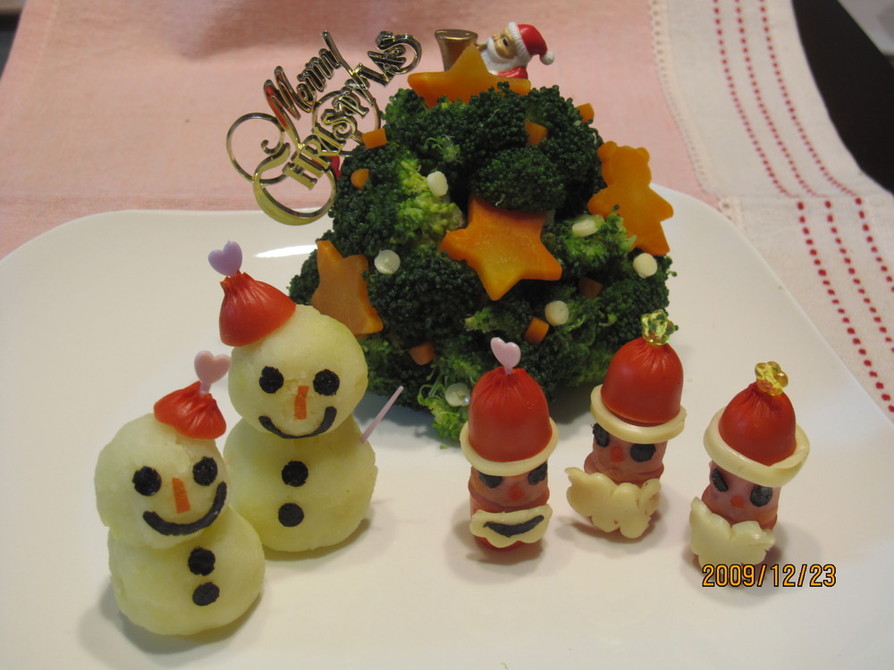 雪だるま＆クリスマスツリーポテトサラダの画像