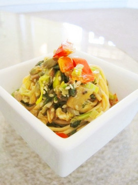 お肉なし!色んな種と胡桃のパスタ♪